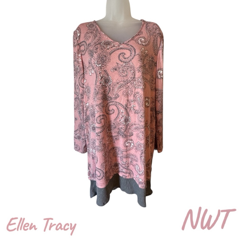 NWT Ellen Tracy Gorgeous V-Neck SUPER SOFT Sweater GRAY/BLUSH     LARGE       #4